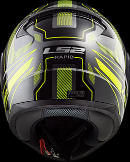 LS2 Integraalhelm - Rapid Carrera - Mat zwart fluo geel - Achteraanzicht