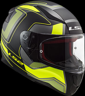 LS2 Integraalhelm - Rapid Carrera - Mat zwart fluo geel - Opengeklapt