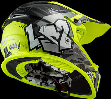 LS2 Crosshelm - Fast EVO Mini Crusher - Glans zwart fluo geel - Opengeklapt