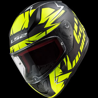 LS2 Integraalhelm - Rapid Cromo - Mat zwart fluo geel - Opengeklapt